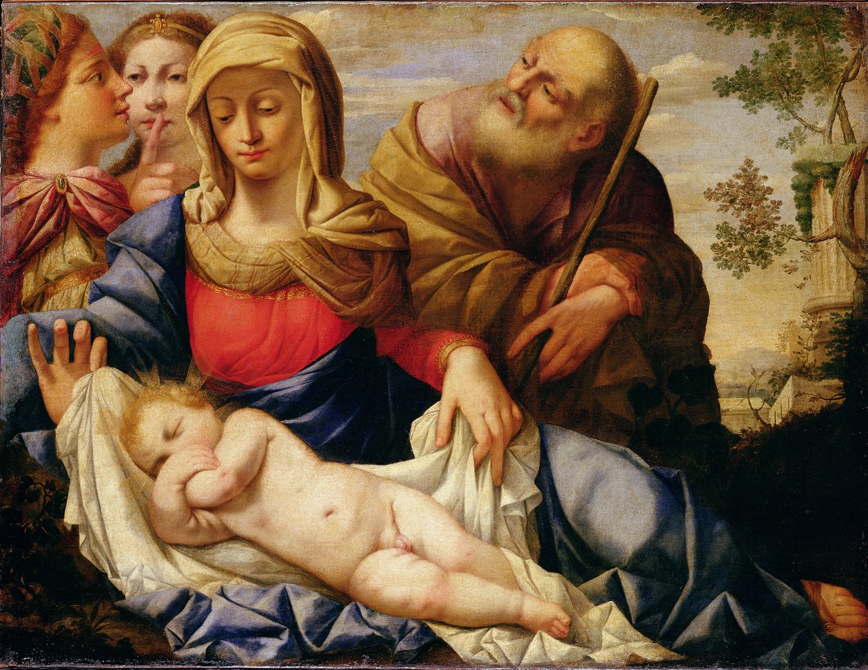Heilige Familie mit zwei weiblichen Figuren von Il (1609 85) Sassoferrato