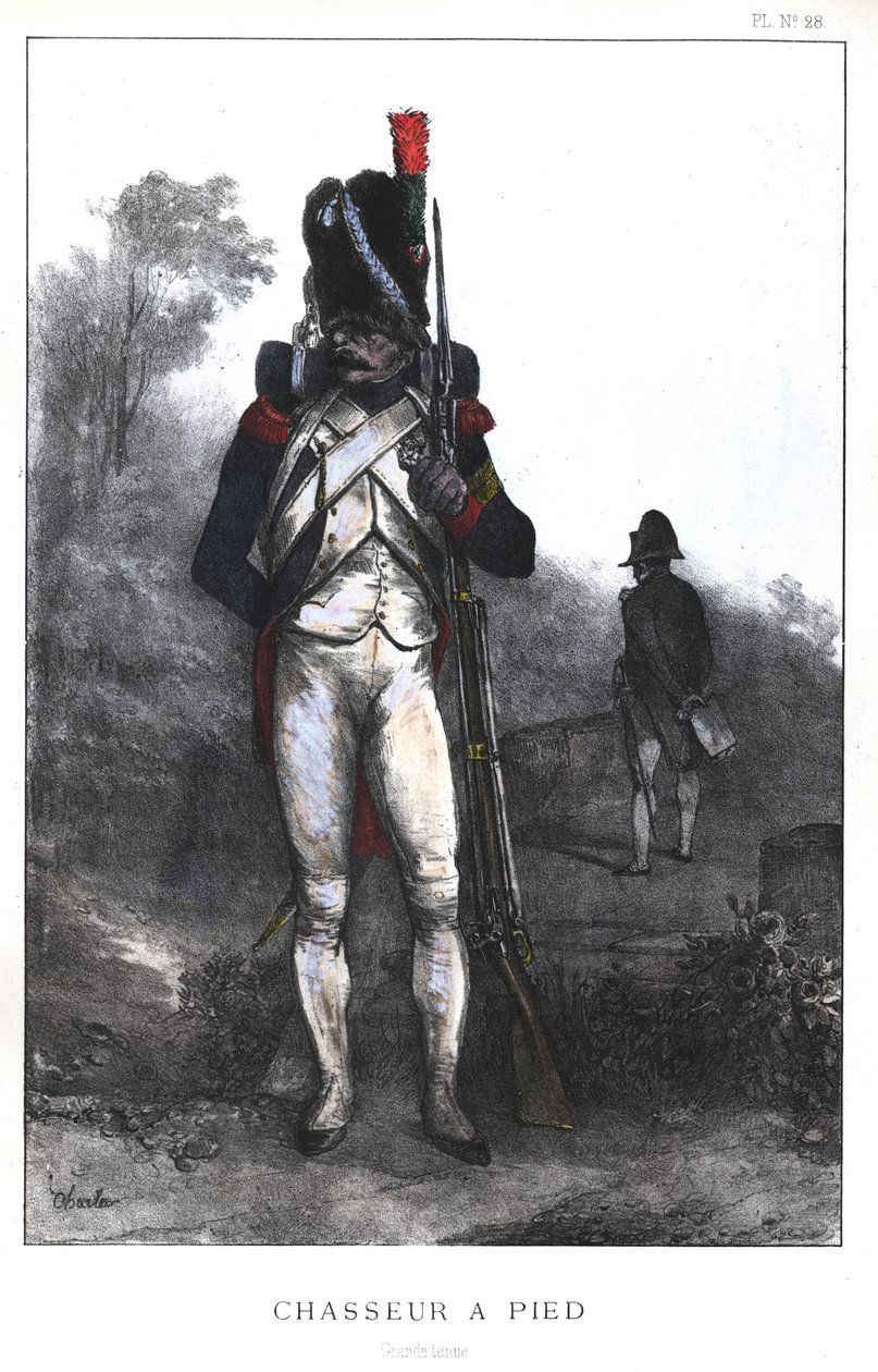 Napoleonische Kriege, französische Armee, Fußjäger der kaiserlichen Garde in voller Montur, 1845 von Nicolas Toussaint Charlet