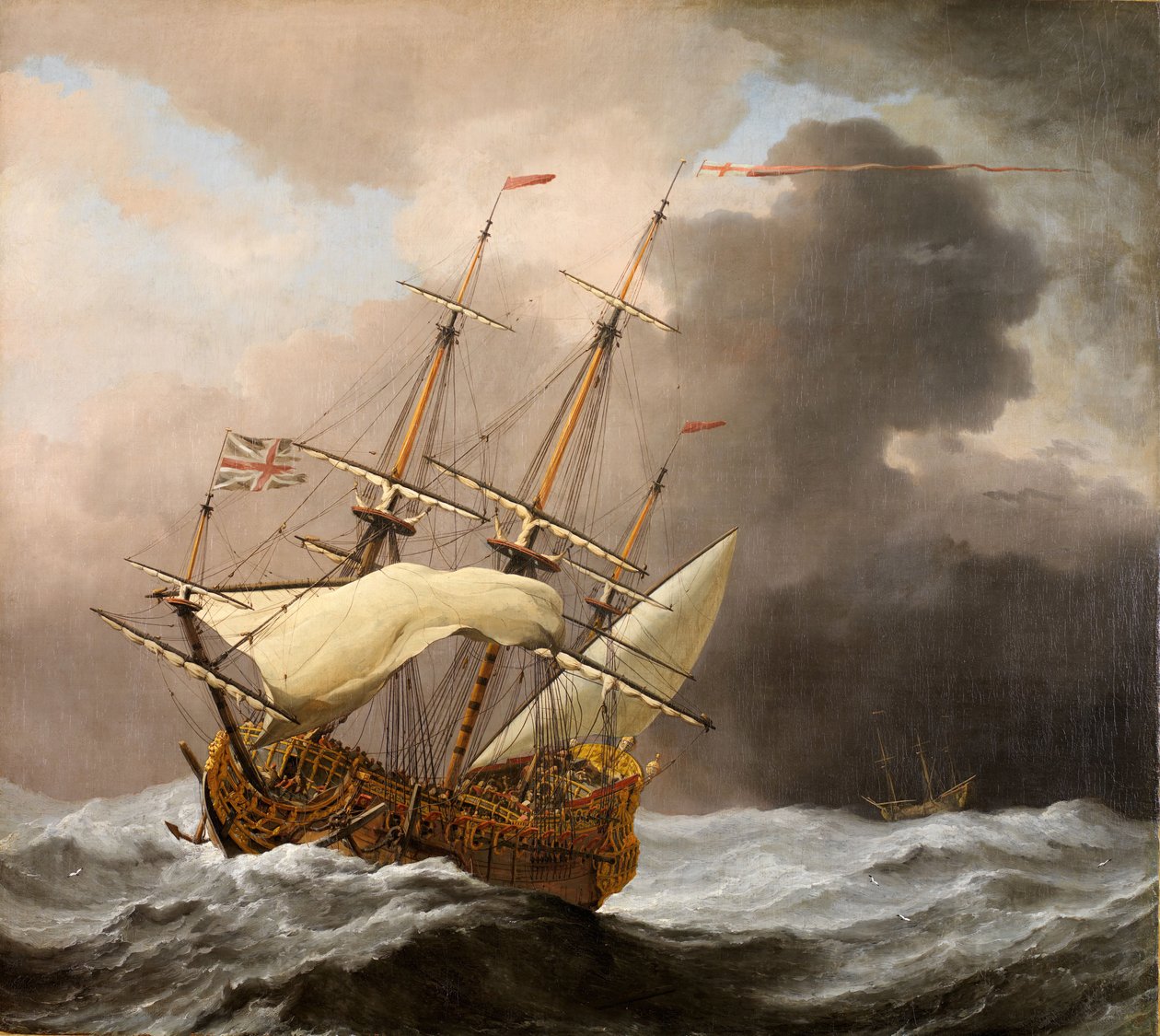 Das englische Schiff Hampton Court in einem Sturm, 1678-80 von Willem van de Velde the Younger
