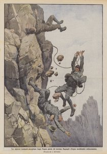 Drei lombardische Bergsteiger stürzen die steile Wand des Torrione Magnaghi (südliche Grigna) hinunter und werden zerquetscht