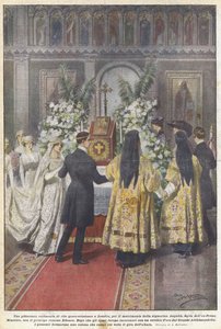 Eine malerische Zeremonie des griechisch-orthodoxen Ritus in London zur Hochzeit von Fräulein