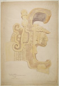 Ruinen/Steinreliefs am Tempel von Uxmal, Mexiko, reich verziertes geschnitztes Kopf