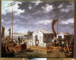 Interview von Tilsit zwischen Napoleon I. und Zar Alexander I. von Russland am Fluss Neman am 25. Juni