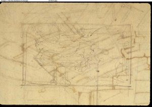 Studie für Ausstellungsraum, Somerset House, aus Microcosm of London (recto); Skizze eines Gemäldes: Madonna und Kind (verso)