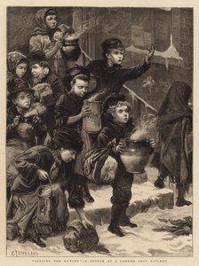Die Hungrigen füttern, eine Skizze in einer Londoner Suppenküche