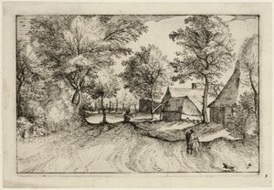 Dorfstraße, Platte vier nach Bilder von Bauernhöfen, Landhäusern und rustikalen Dörfern (Praediorum villarum et rusticarum casularum icones)