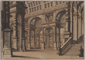 Monumentale gewölbte Halle mit Treppe, zweites Viertel des 18. Jahrhunderts