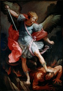 Der Erzengel Michael zertritt den Kopf des Dämons