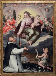 Die Jungfrau überreicht den Rosenkranz an St. Dominikus, anonyme Malerei um 1650, Mailand, Basilika Santa Maria delle Grazie