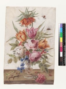 Venezianisches Glasgoblet mit Blumen, Eidechse und Insekten, 1634