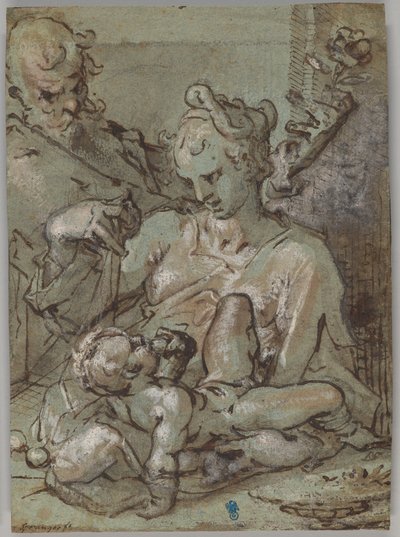 Die Heilige Familie mit dem heiligen Josef, der die Rose hält von Bartholomaeus Spranger