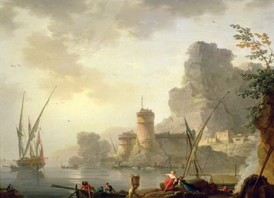 Eine Mittelmeerhafen-Szene bei Sonnenuntergang von Charles Francois Lacroix de Marseille