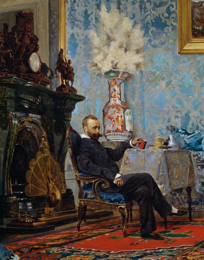 Peter Fabricci sitzt im Wohnzimmer (Detail) von Eugenio Scomparini