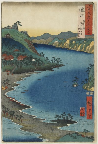 Die kleine Bucht von Hikisa bei Horie Kanzanji, Der Hamana-See in der Provinz Tōtōmi, August 1853 von Utagawa Hiroshige